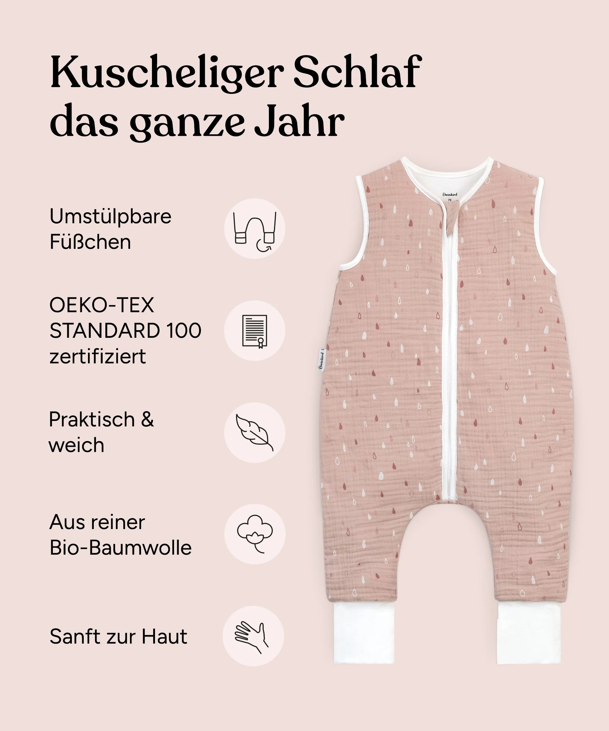 Schlafsack mit Beinen  |  ganzjährig  |  Musselin - Image 3