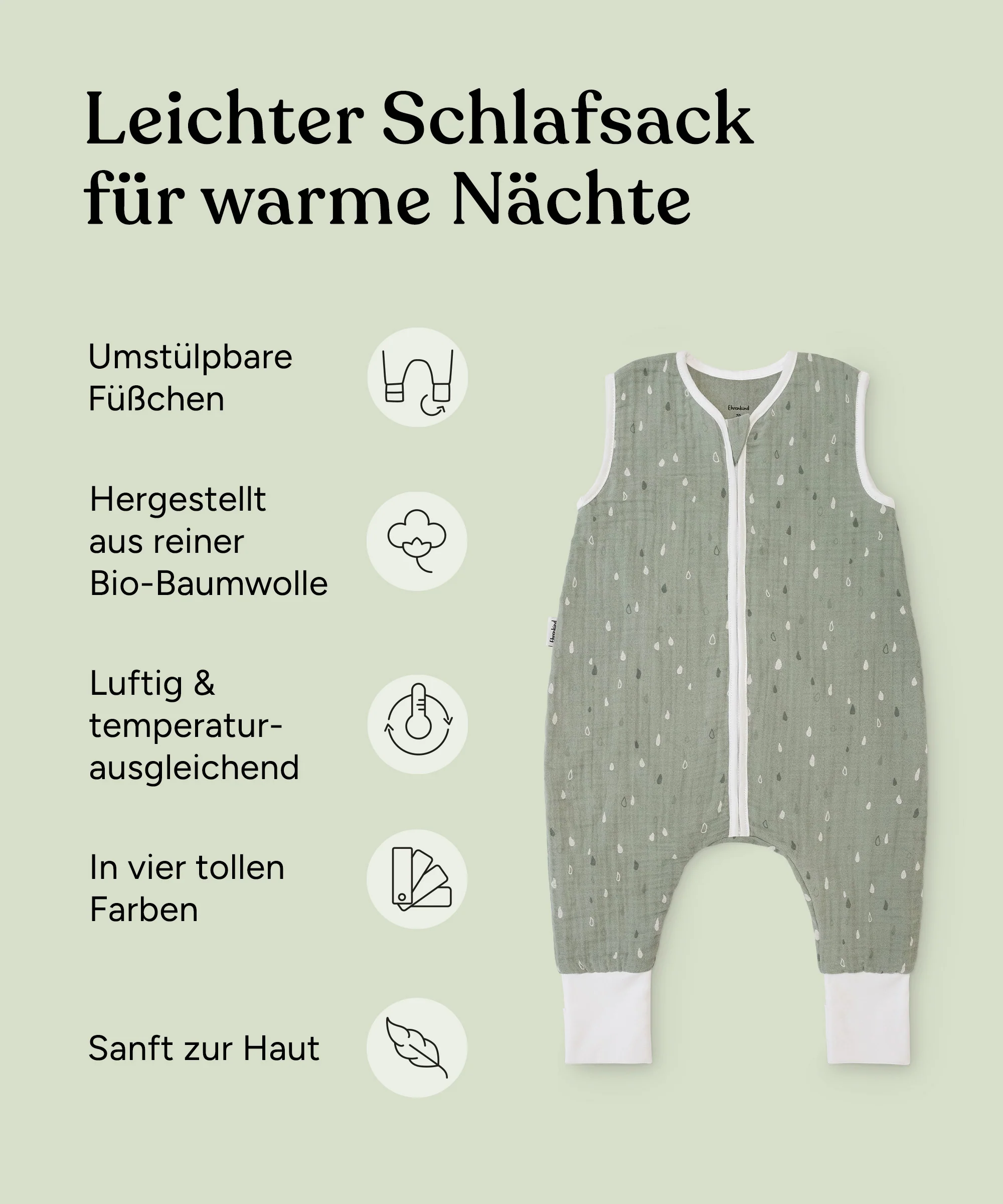 Schlafsack mit Beinen  |  Sommer 0.5 TOG  |  Musselin - Image 3