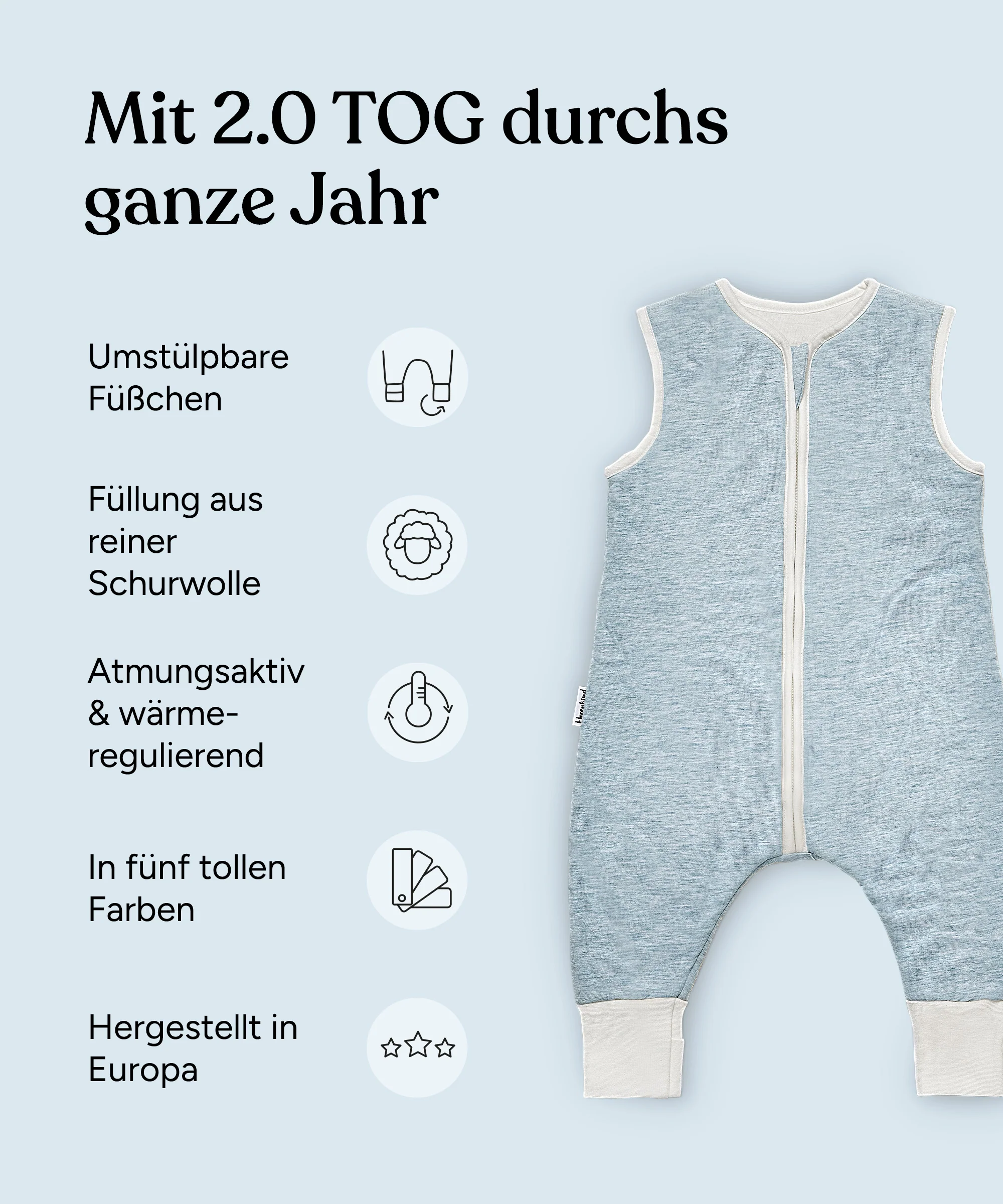 2er-Pack Schlafsack mit Beinen | ganzjährig | Wollfüllung - Image 3