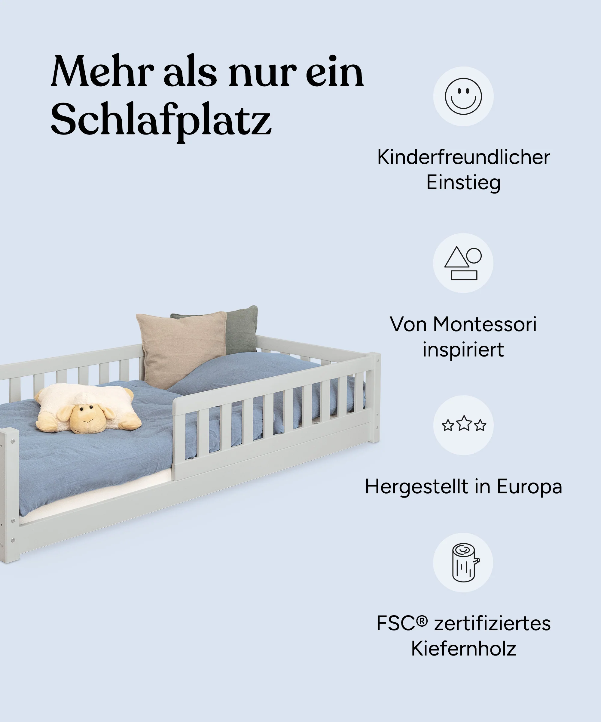 Bodenbett Lille  |  Kiefer Hellgrau - Image 5