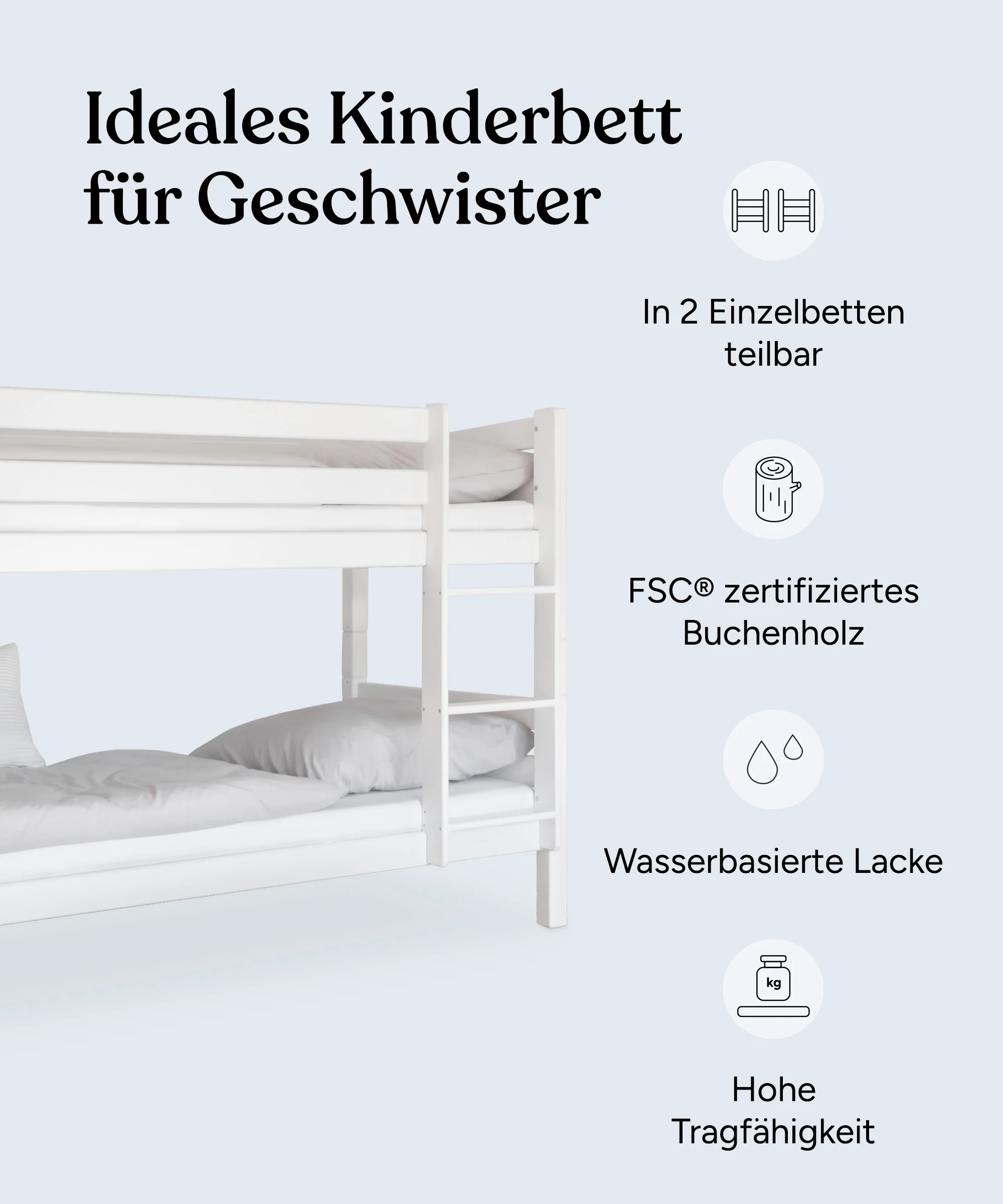 Etagenbett Mittelhoch (B-Ware)  |  Buche Weiß - Image 5