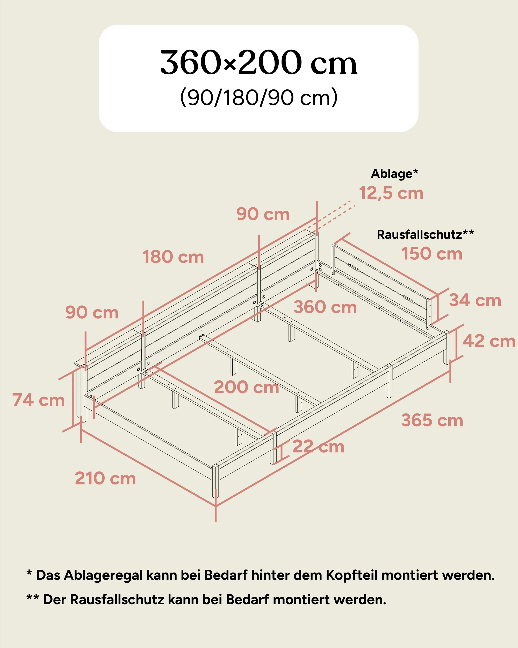 Familienbett  |  Esche  |  360 × 200 cm - Image 11