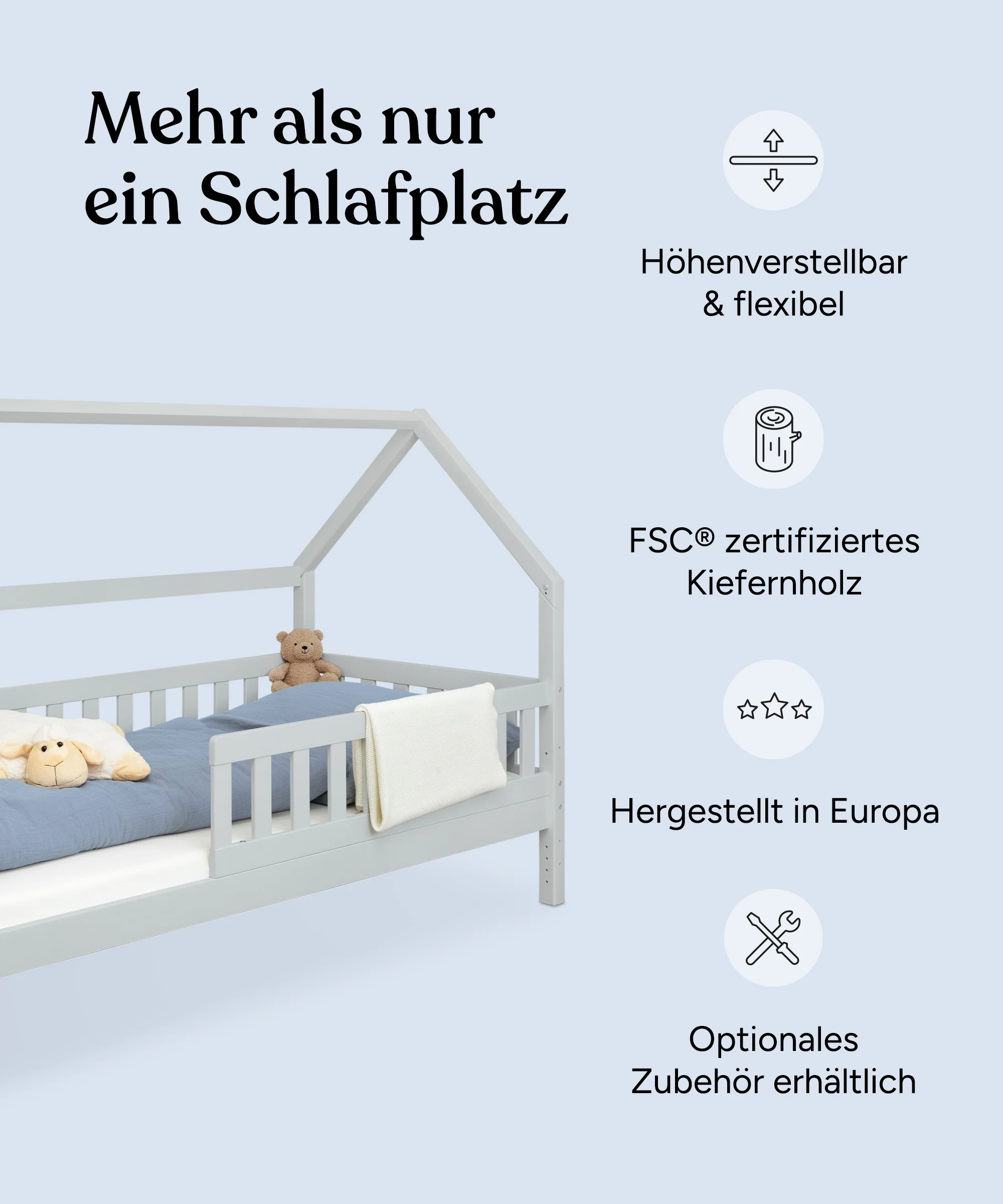 Hausbett Lille  |  Kiefer Hellgrau - Image 3