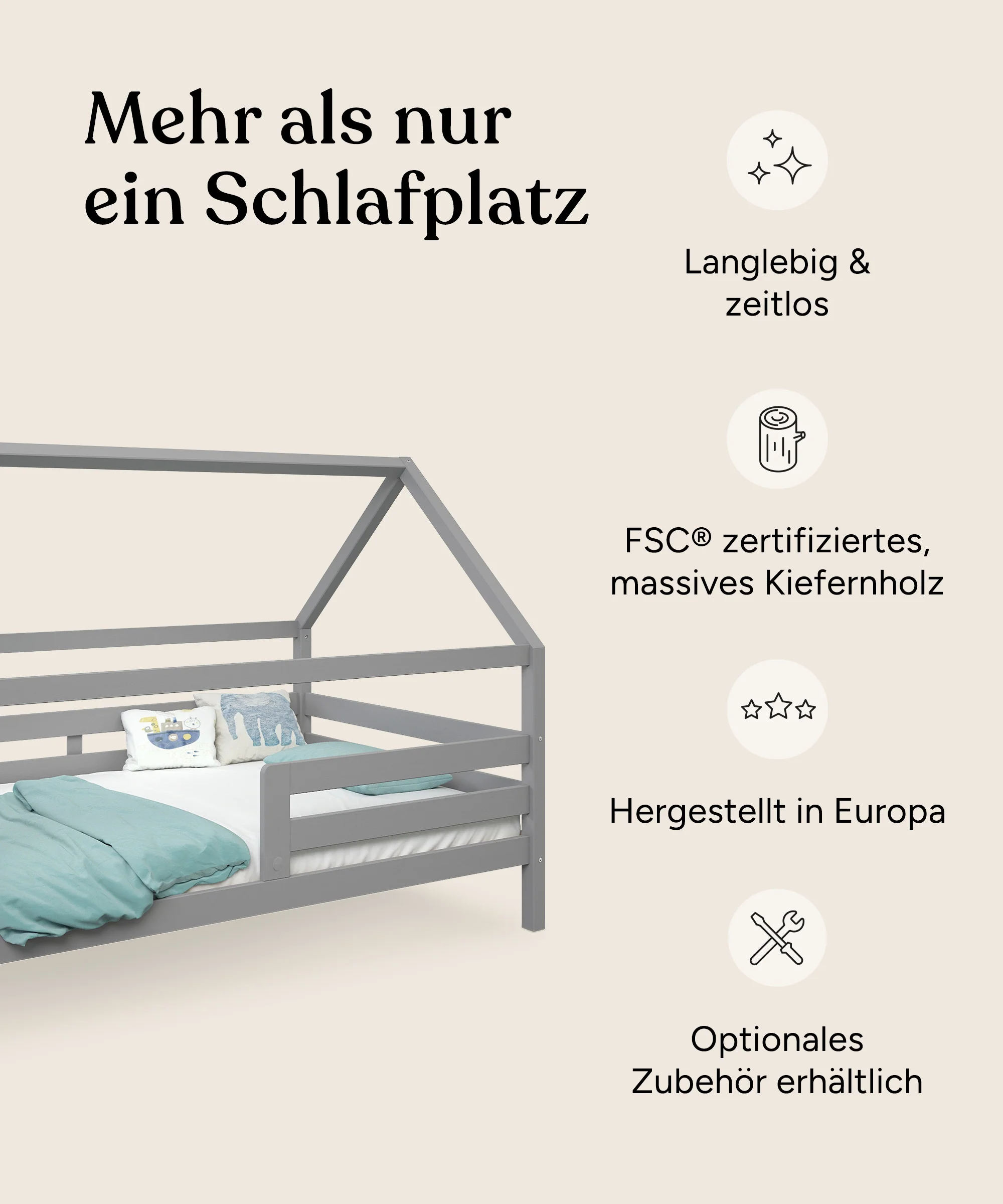 Hausbett Sona | Kiefer Grau | 120 × 200 cm - Image 3