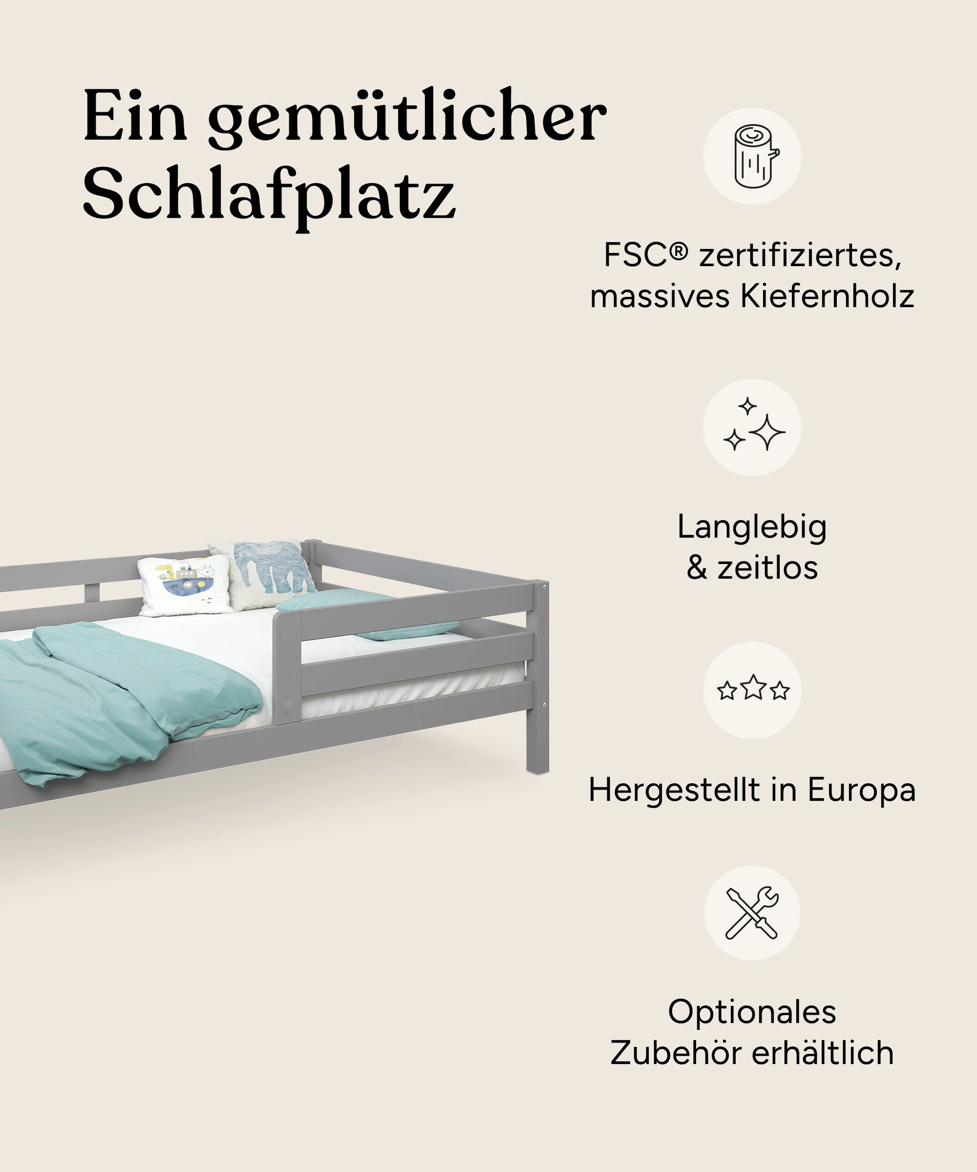 Kinderbett Sona  |  Kiefer Grau  |  120 × 200 cm - Image 3