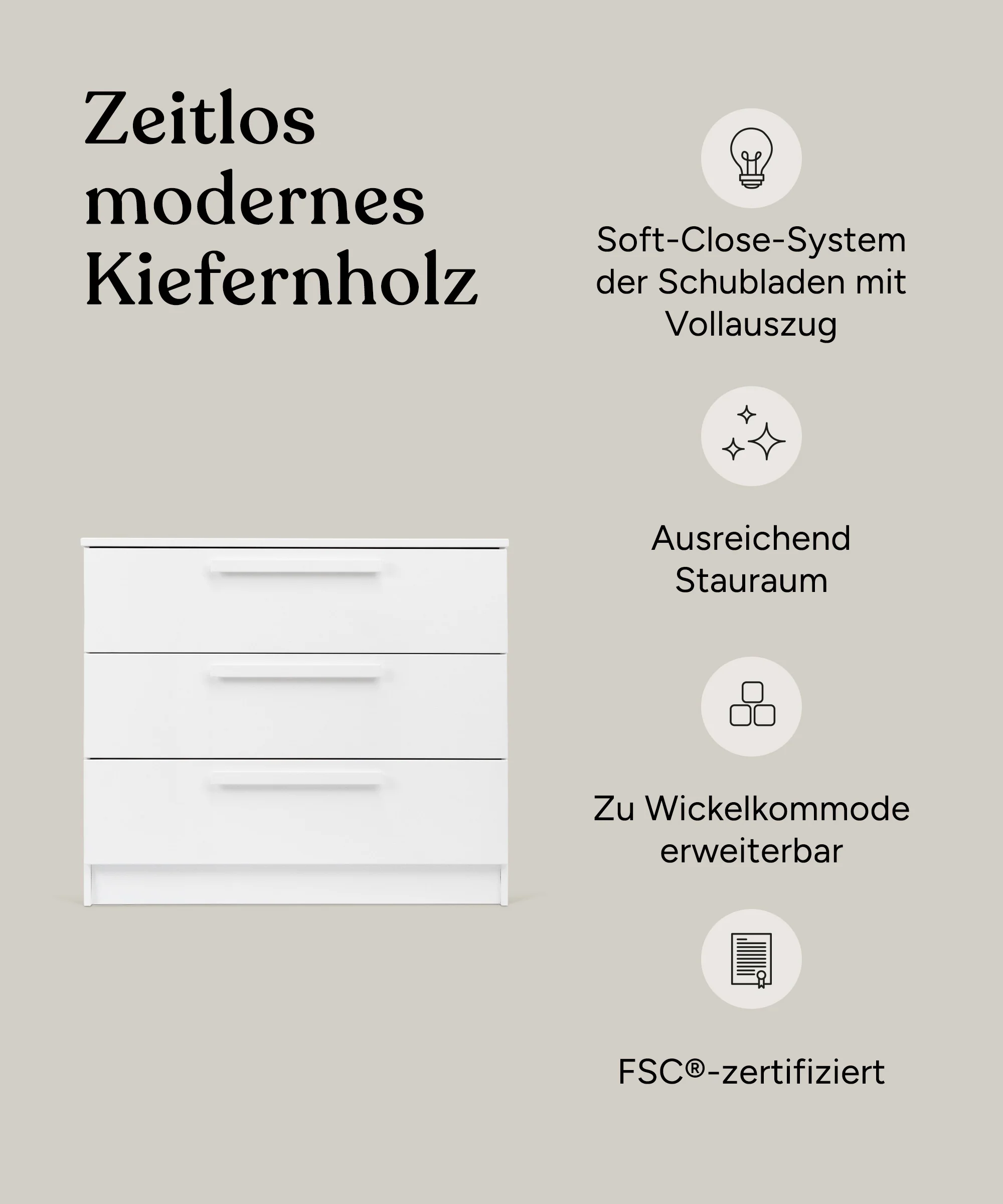 Kommode Linia | Kiefer Weiß - Image 3
