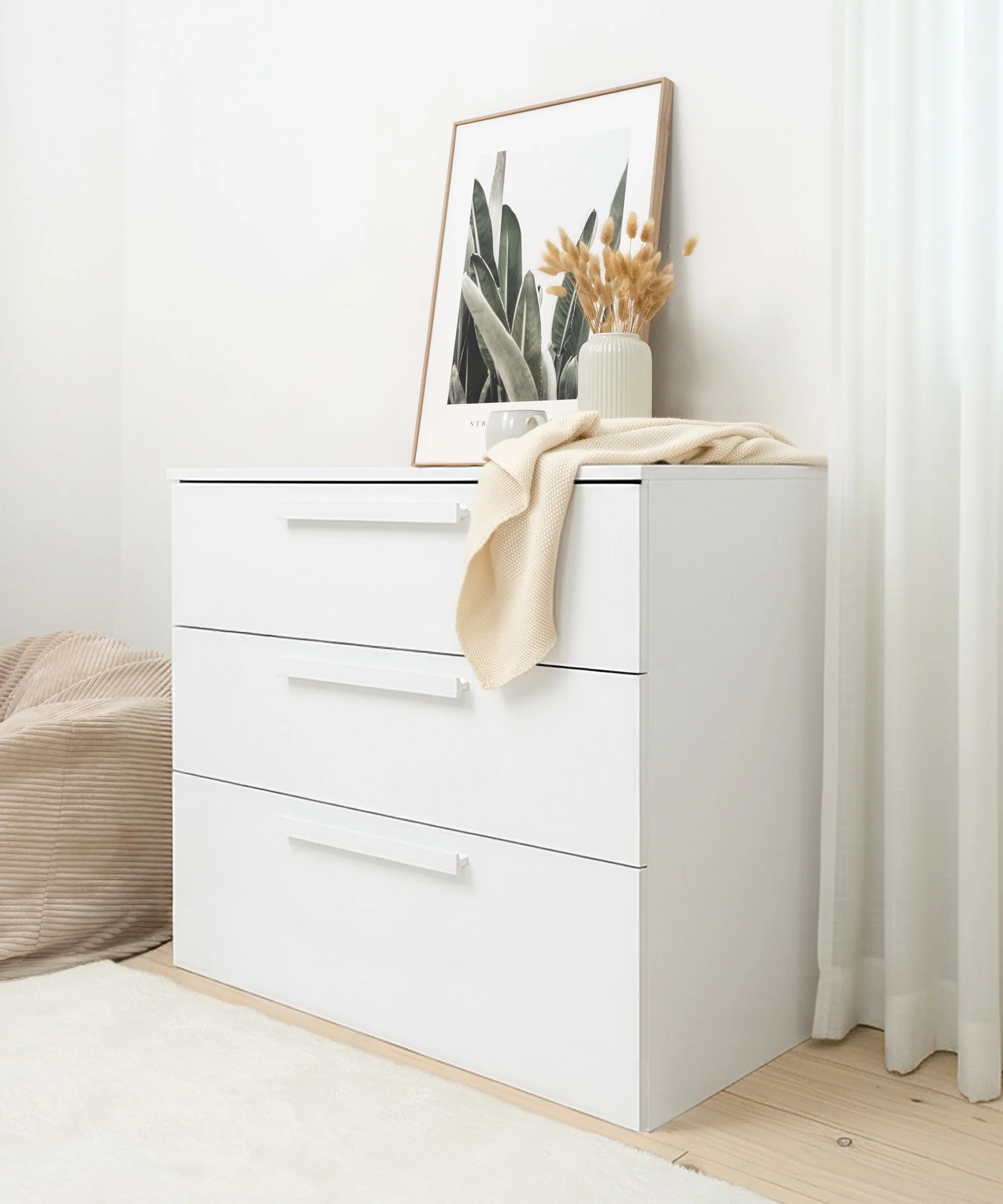 Kommode Linia mit Rollschublade | Kiefer Weiß - Image 8