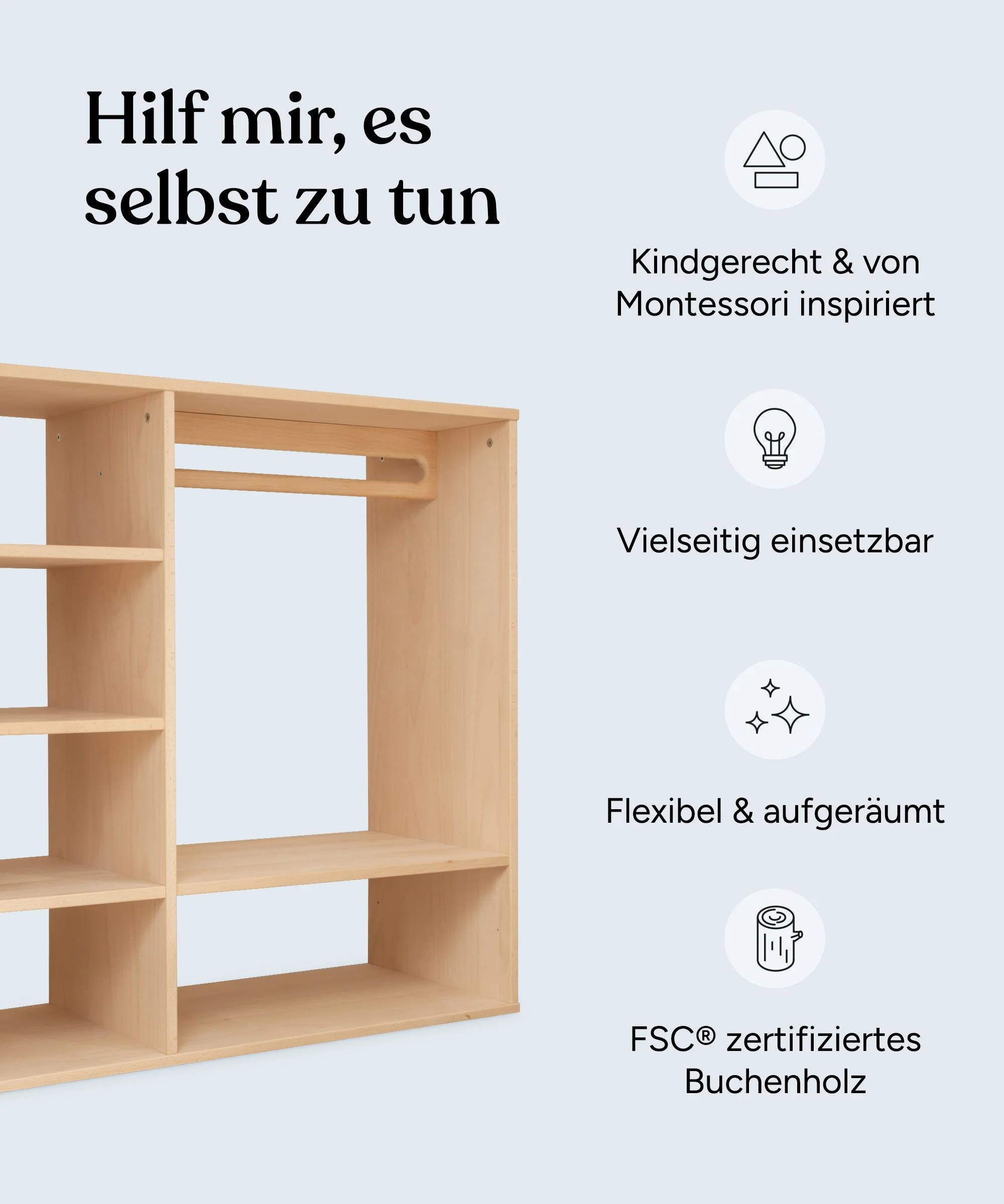 Montessori-Kleiderschrank (B-Ware) | Buche - Image 4