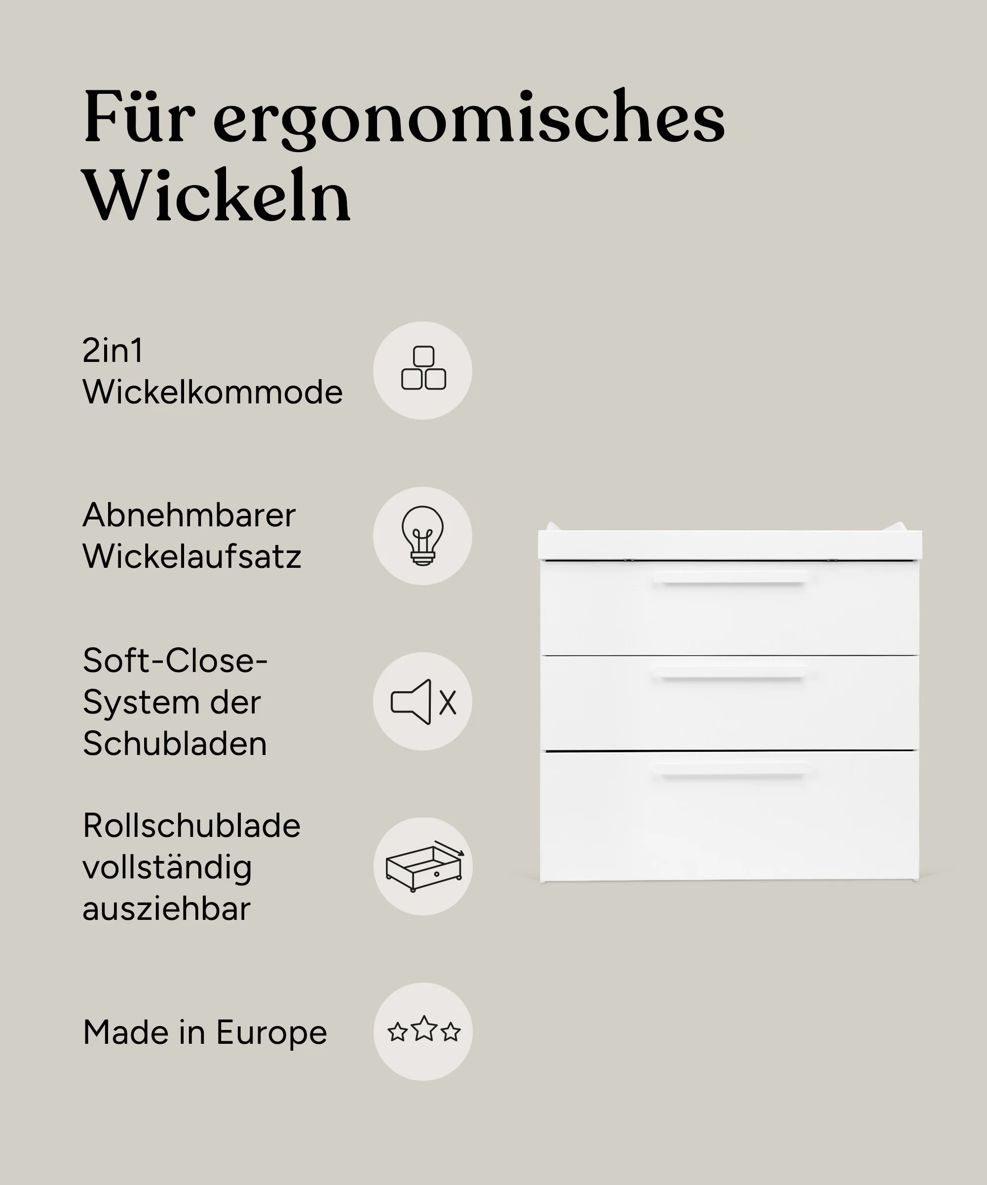Wickelkommode Linia mit Rollschublade  | Kiefer Weiß - Image 3